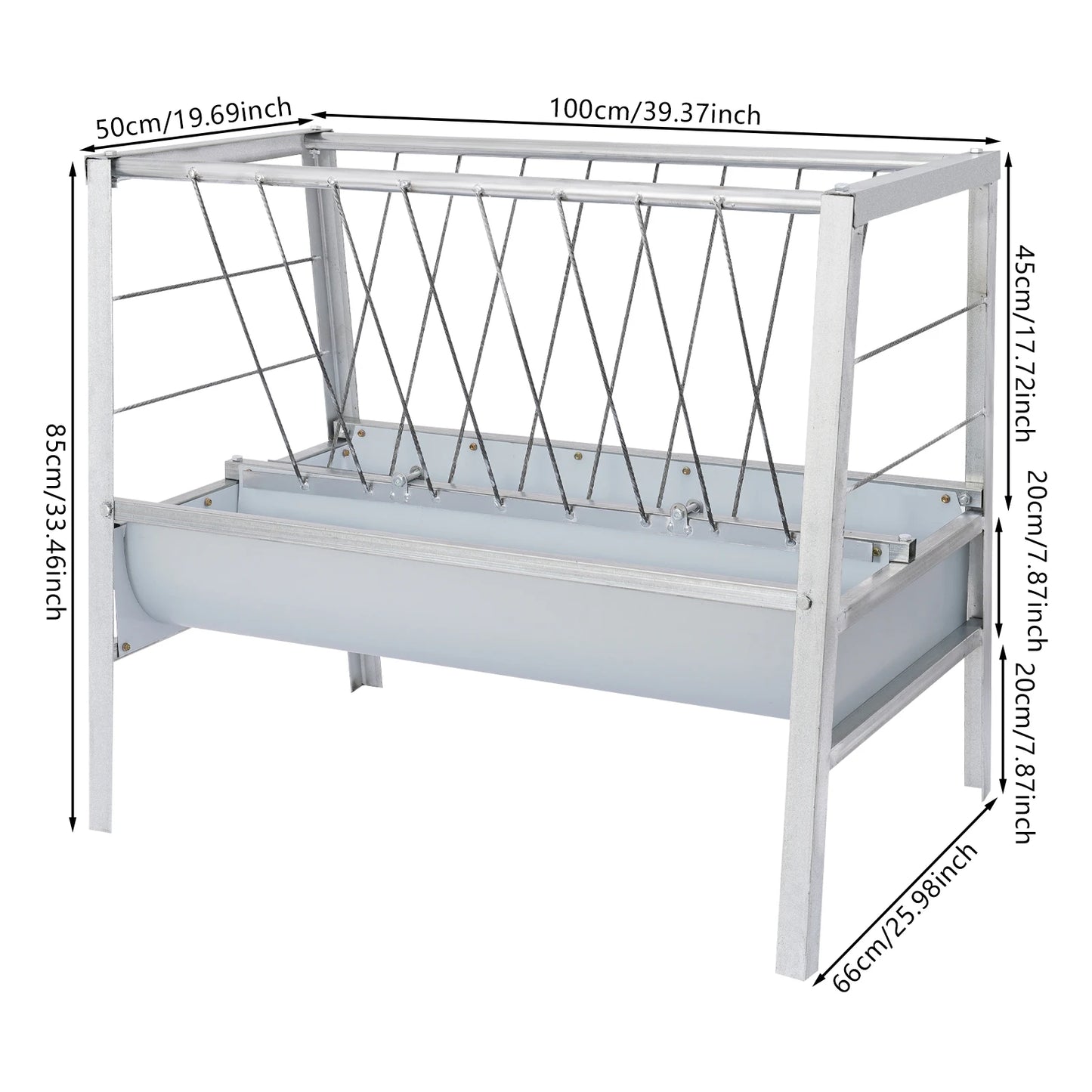 Metal Freestanding Hay Feeder Rack| Dual Side Livestock Feeding Tray for Goats,Cattle, and Horses| 200L