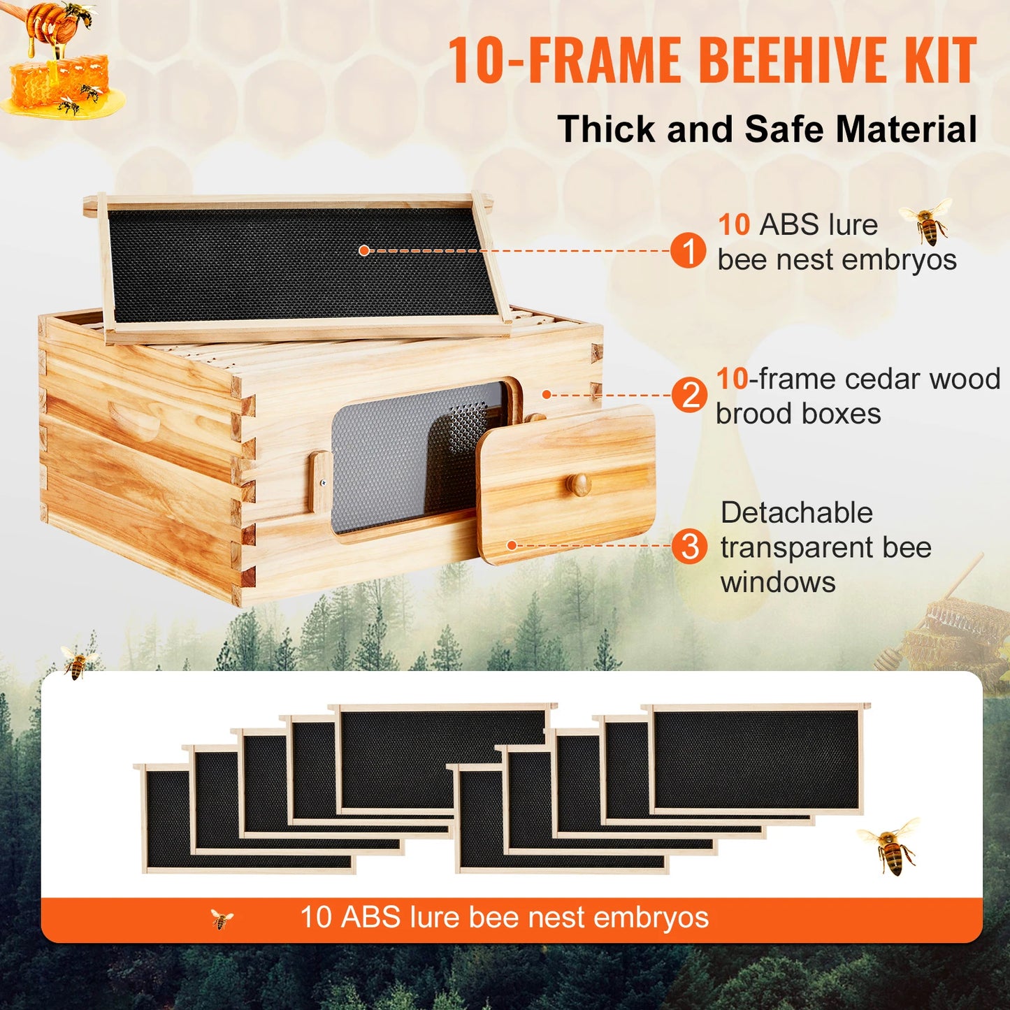 Bee Hive Deep Box Starter Kit 100% Beeswax Coated Natural Cedar Wood Langstroth Beehive Kit Transparent Acrylic