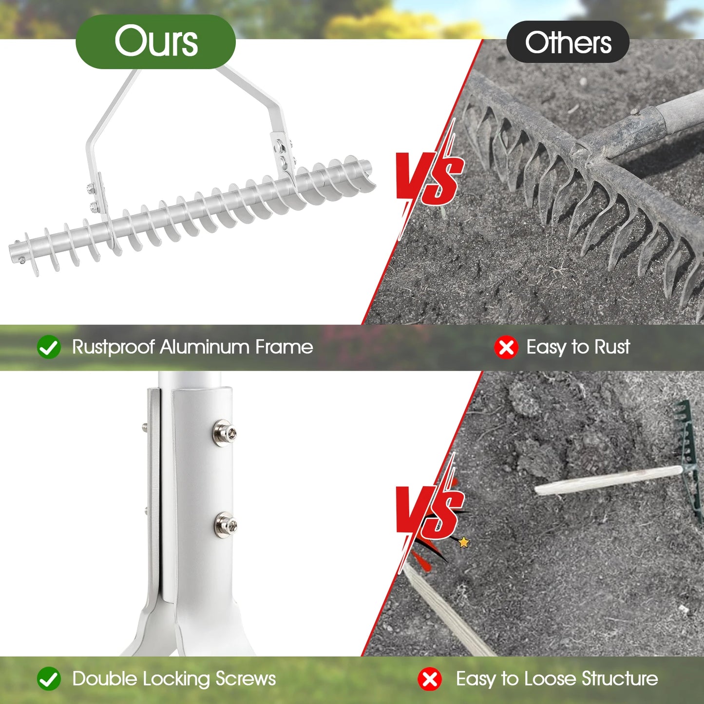 70" Garden Thatch Rake with Long Handle & 19 Curved Tines