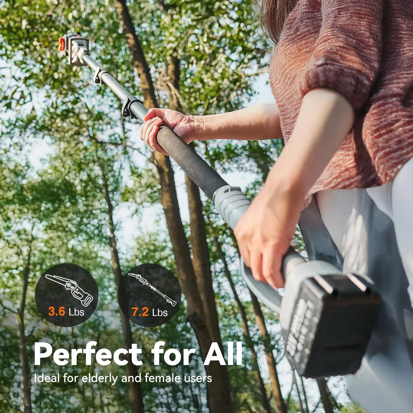 8" Extendable Pruning Saw Garden Tree Pruner Chainsaw Adjustable 15Ft 180° Rotatable Pole Saw With 2 4000mAh Batteries