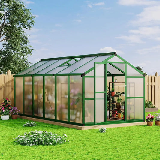 8x12 FT Outdoor Aluminum Greenhouse – Heavy-Duty Frame with Adjustable Roof Vent for Year-Round Gardening. Customized
