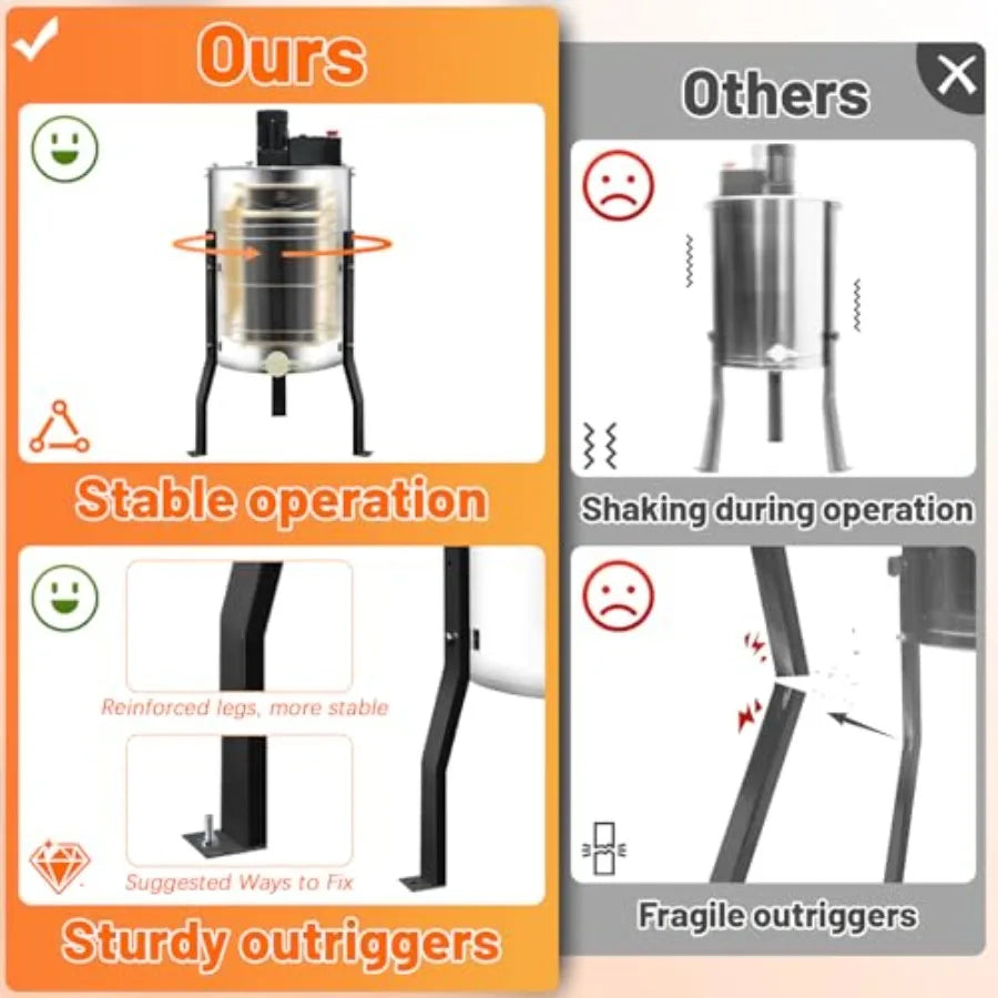 Electric honey extractor for apiary farm business use: stainless steel honeycomb drum adjustable 4/8-frame capacity centrifuge