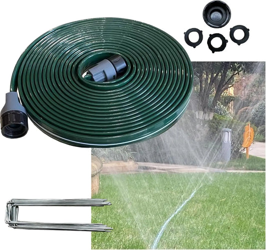 25 FT Heavy Duty Flat Garden Soaker Hose with Holes, Reinforced No-Kink Lawn Irrigation Includes Stakes