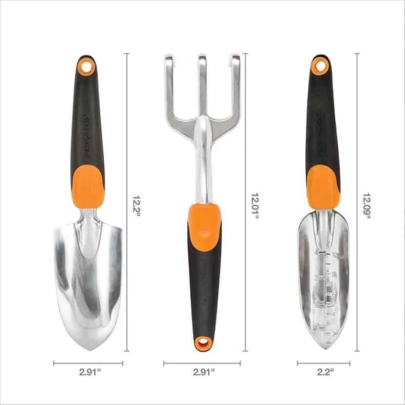 3-Piece Ergonomic Gardening Tool Set Stainless Steel Trowel Transplant Trowel Cultivator for Home Garden Weeding and Planting