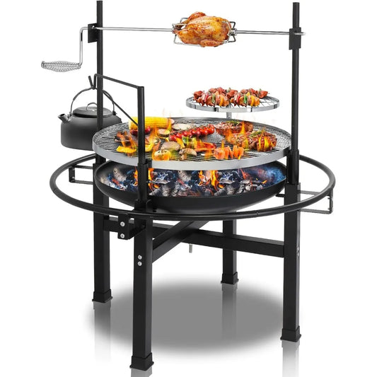 33 Inch Outdoor Fire Pit with Swivel Grills, Wood Burning Firepit for Backyard Patio BBQ
