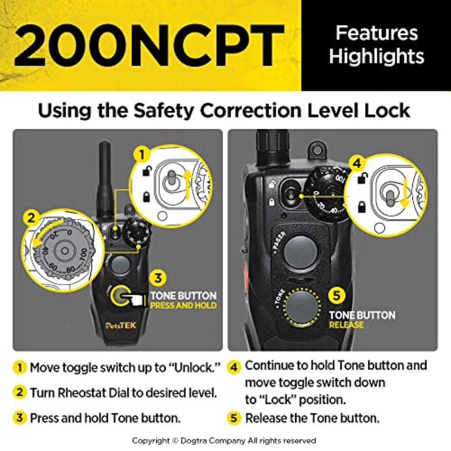 200NCPT Electronic Dog Training Collar with Remote for Small to Large Dogs - 2640 ft Range Vibration Tone 100 Stimulation Level