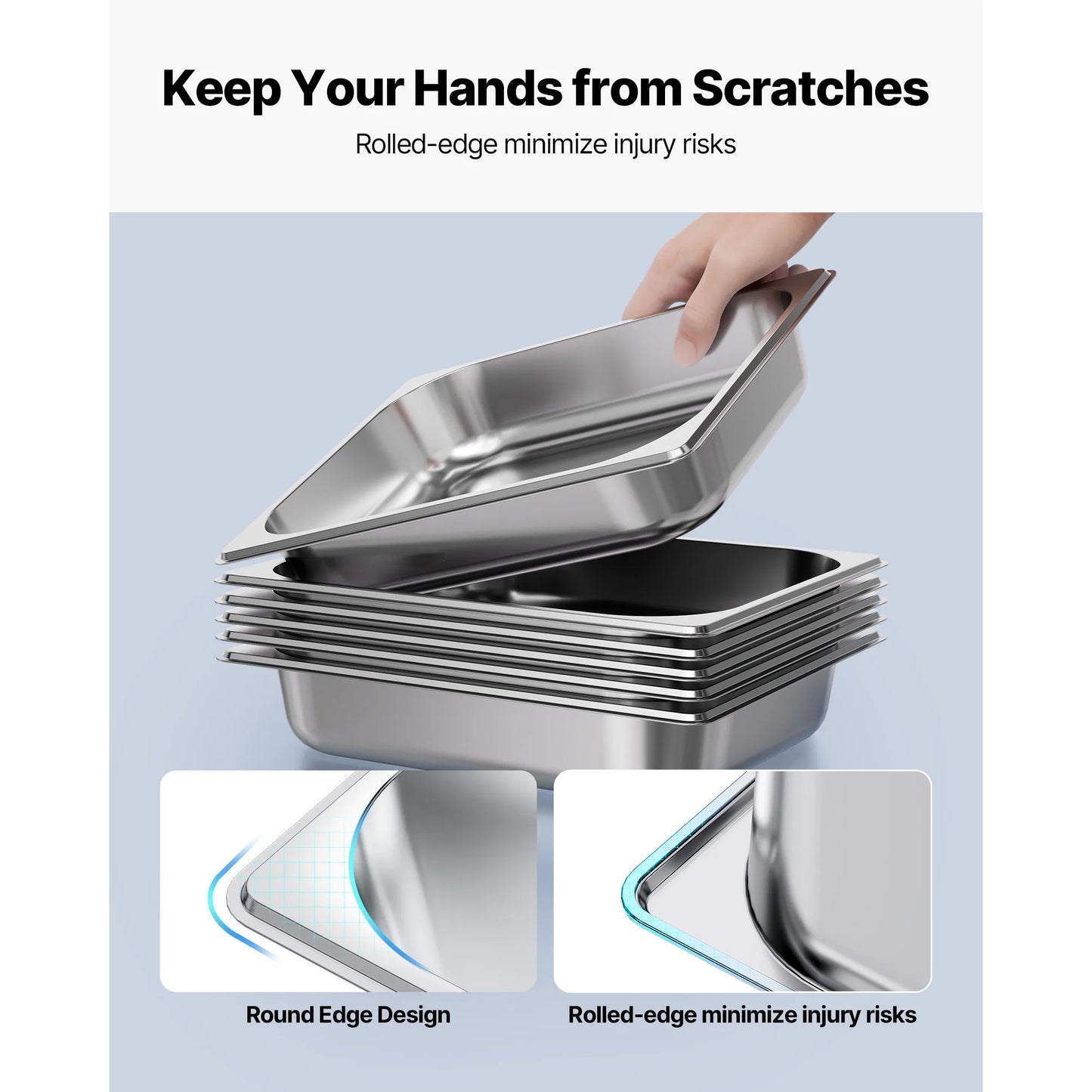 2 4 6 Pack Stainless Steam Hotel Pan 1/2 Size Table Steam Pan Anti Jam Restaurant Supplies Rustproof Catering Storage