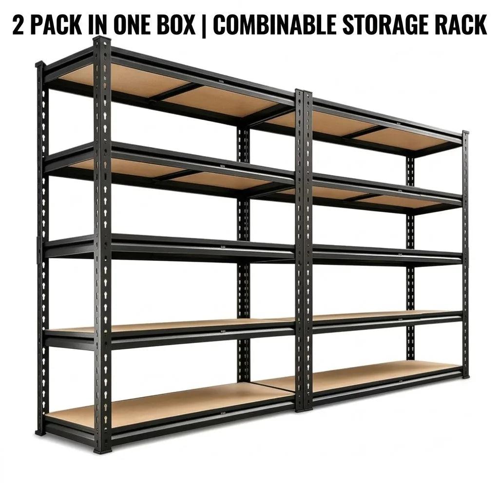 2 Pack Heavy Duty 5 Tier Storage Shelving Unit, Boltless Adjustable Metal Frame Wood Deck Storage Rack, 2 Sizes Available, Garage Basement Warehouse Organizer Rack