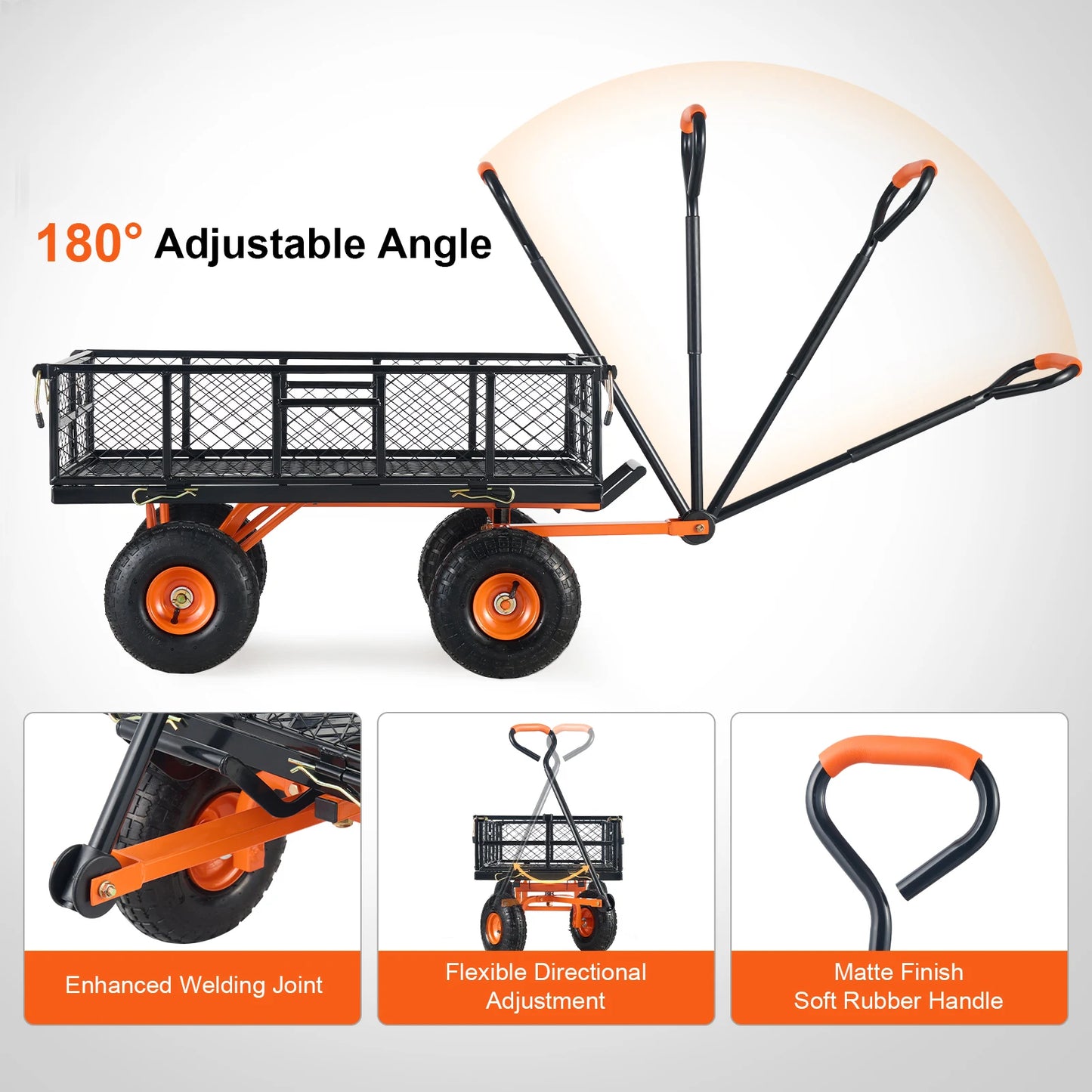 Garden Cart Sturdy Metal Utility Wagon with Simple Assembly Versatile Dump Cart Wheelbarrow with 400/880lbs Capacity