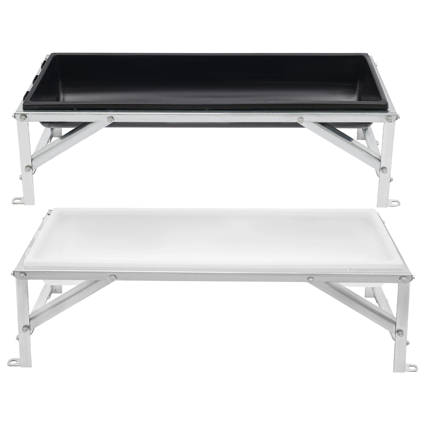 35L Livestock Feed Trough 100x30x18cm Cows Sheep Feeder with Stand Large Capacity Feeding Tool for Farms, Yards, Sheep Barns, etc White/Black