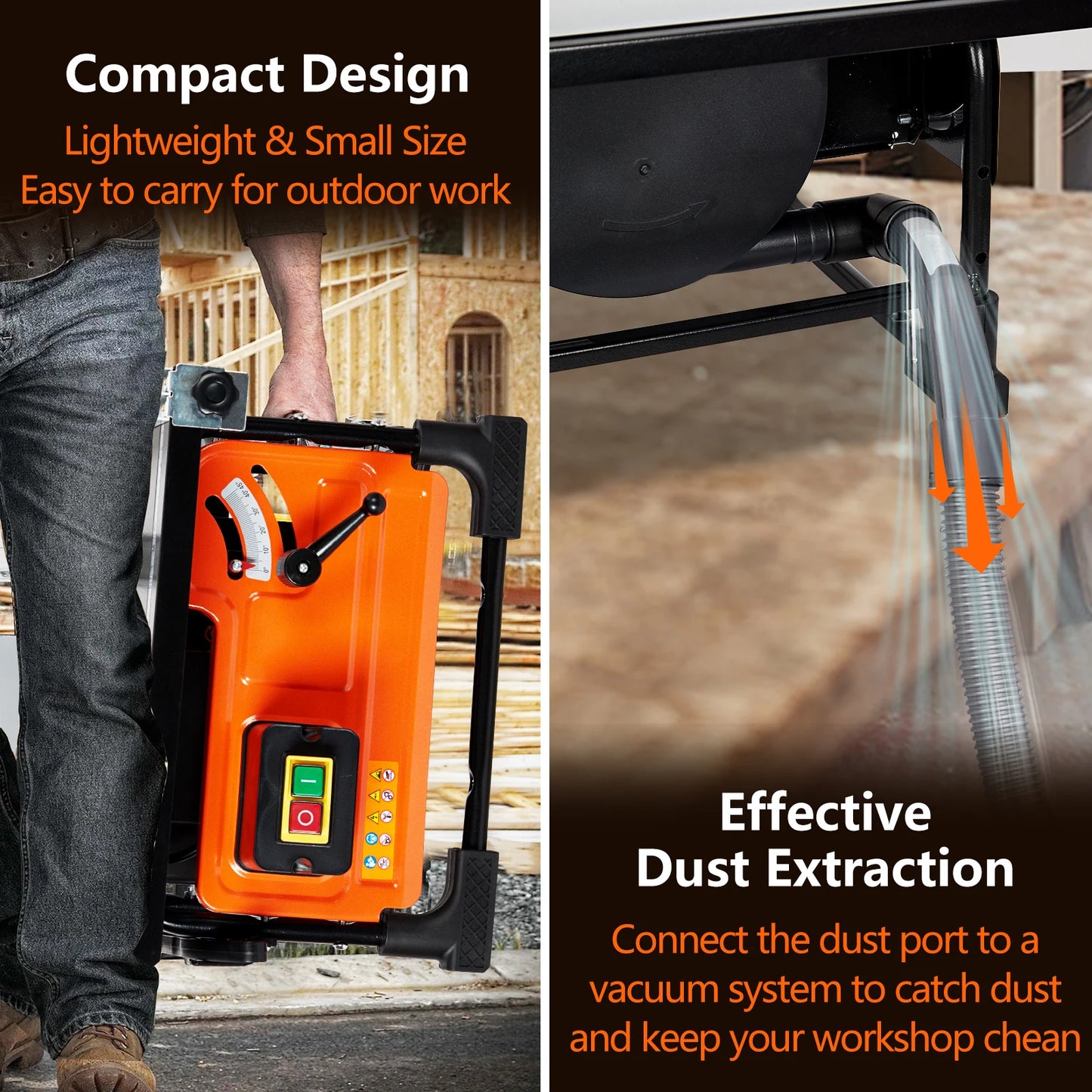 Table Saw for Jobsite 8-inch 6.7-Amp Copper Motor Cutting Speed up to 3576RPM 24T Blade Compact Portable Table Saw Kit