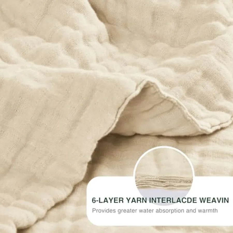 100% Cotton Muslin Blanket, 6 Layer Lightweight Breathable Gauze Throw Blanket 50 x 60 Inch, Soft All Season Blanket for Couch,