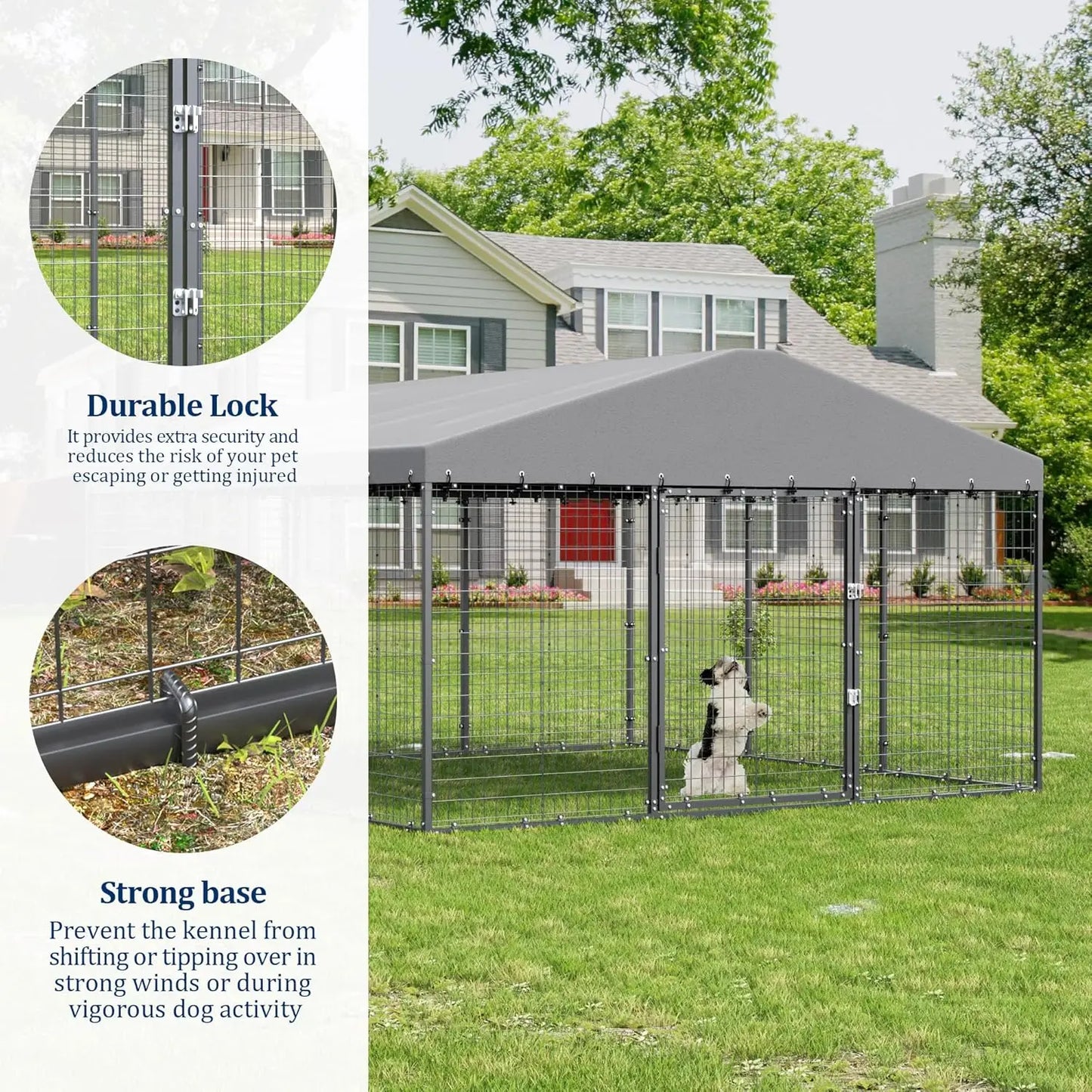 10x10x6 FT Galvanized Steel Outdoor Dog Kennel Heavy Duty Pen Double Locks UV Water Resistant Roof Cover, Custom