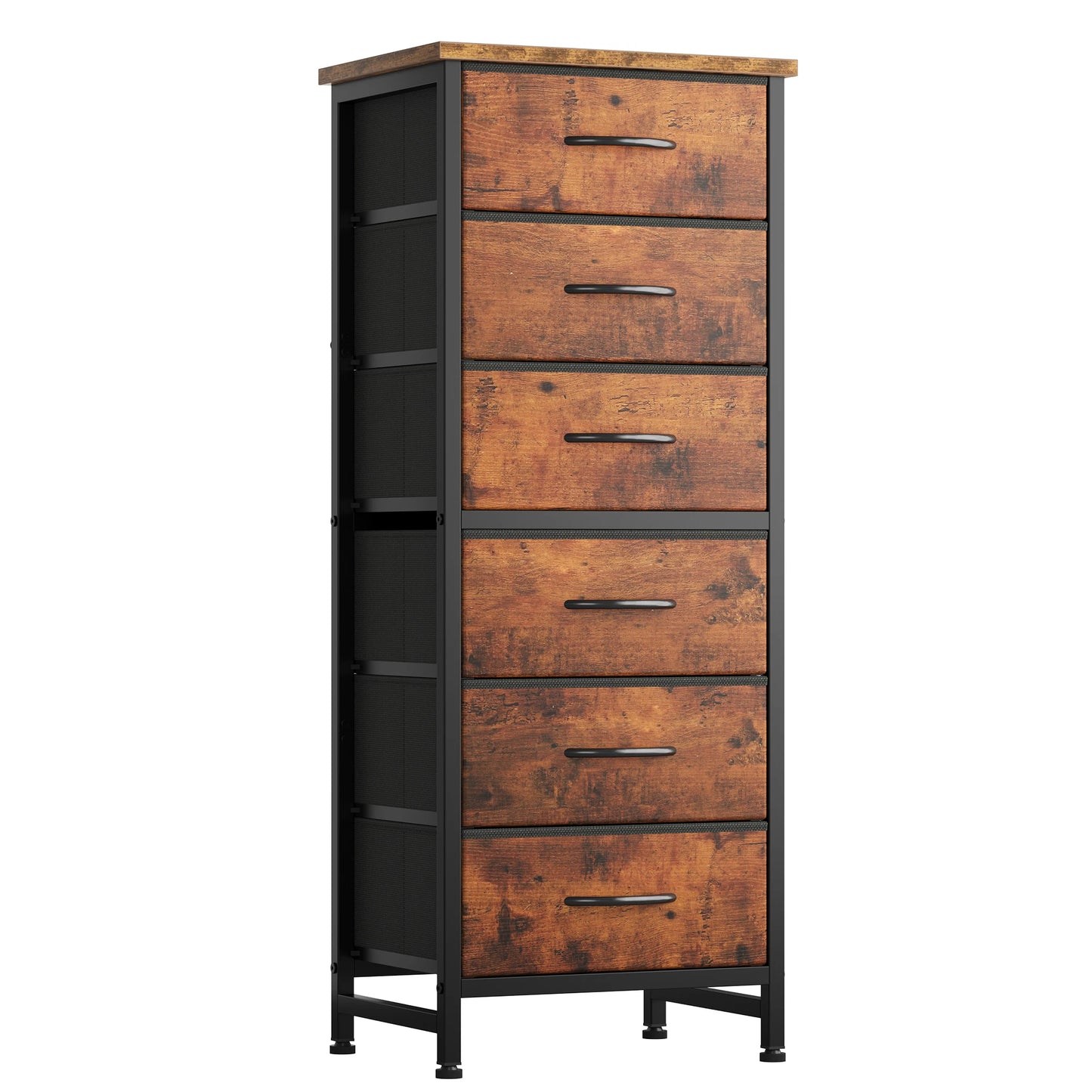Tall 6 Fabric Drawer Dresser  for Bedroom Wood Top and Metal Frame Skinny Chest of Drawers Narrow Storage Tower with Organization Furniture