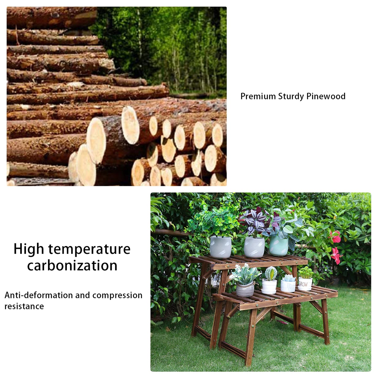 3 Tier Wood Plant Stand Vertical Plant Dislay Shelf In/Ourdoor Plant Rack Balcony Living Room Garden Organizer Plants Holder
