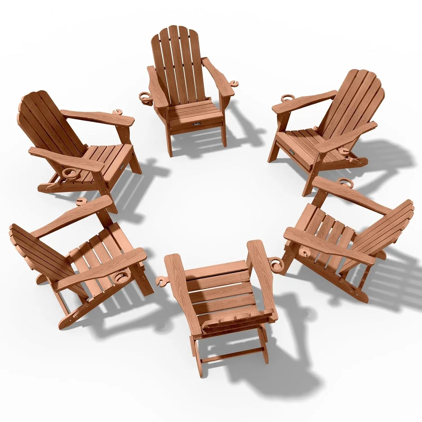 Adirondack Chairs Set of 6, Fire Pit Chairs, Wood Texture Patio Chairs with 2 Cup Holder, Outdoor Lawn Chair, Teak, Customized