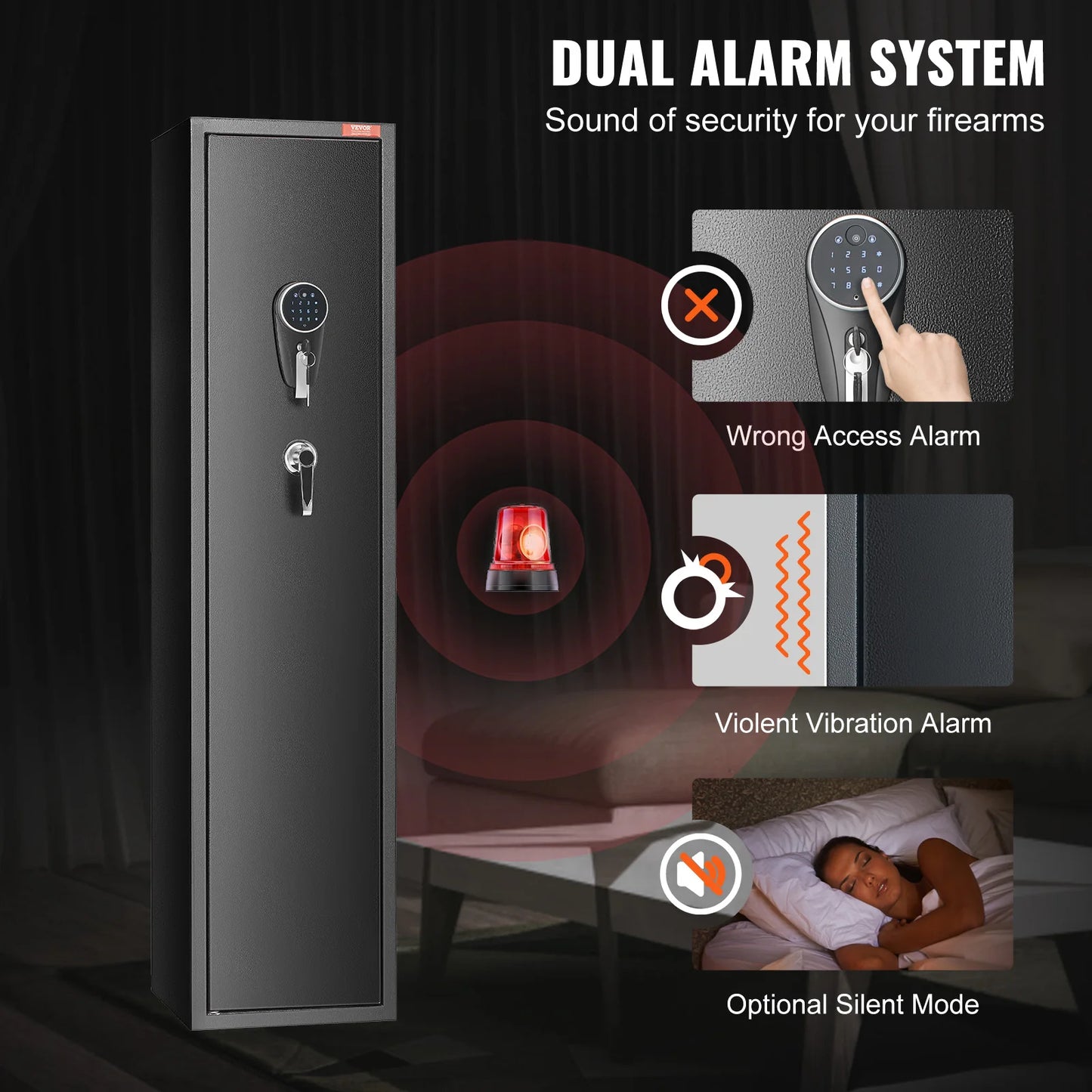 3-8 Rifles Gun Safe w/ Digital Keypad & Lock Gun Storage Cabinet with Removable Storage Shelf for Home Long Gun Pistols