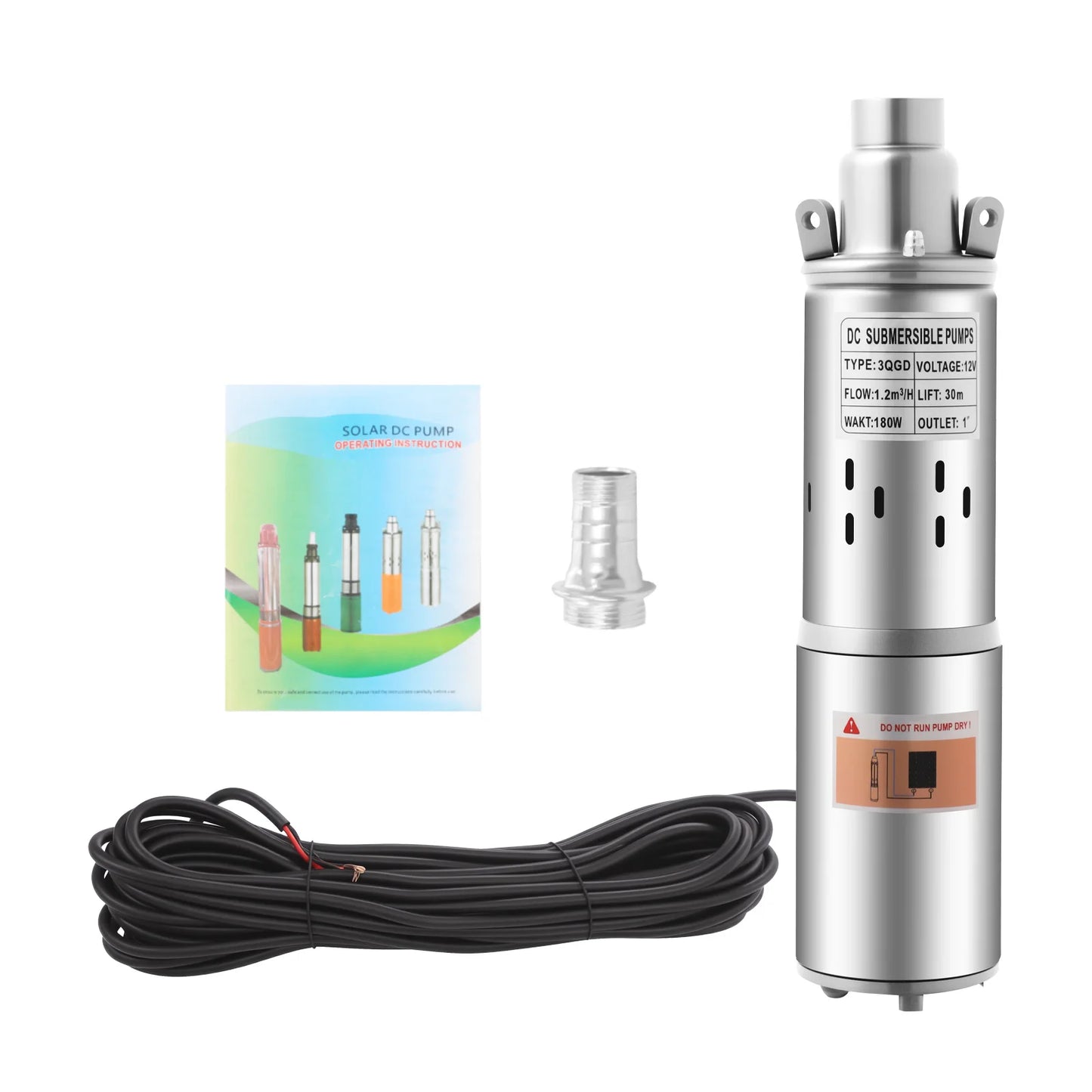 12/24V Solar Water Pump Submersible Pump Pond Irrigation Pump Deep Well 180/200W