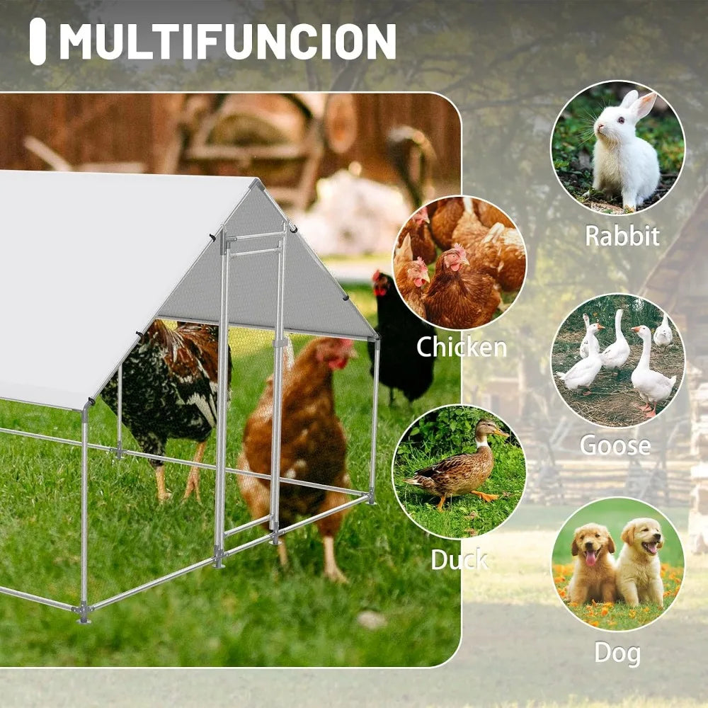 Large Metal Chicken Coop with Walk-in Access and UV-Protected Cover for Outdoor Poultry Housing