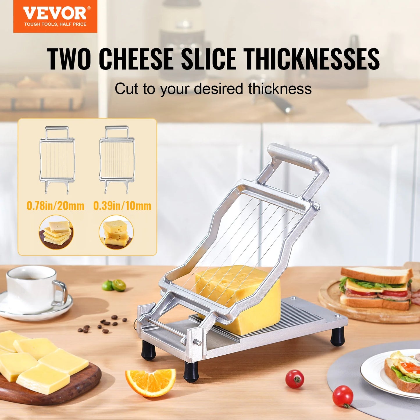 Cheese Cutter with Wire 0.39" & 0.78" Aluminum Alloy Commercial Cheese Slicer with 316 Stainless Steel Kitchen Cooking