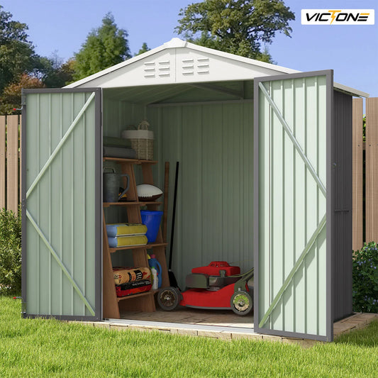 6' x 4' Metal Outdoor Storage Shed, Steel Utility Tool Shed Storage House with Door & Lock for Backyard Garden, Grey