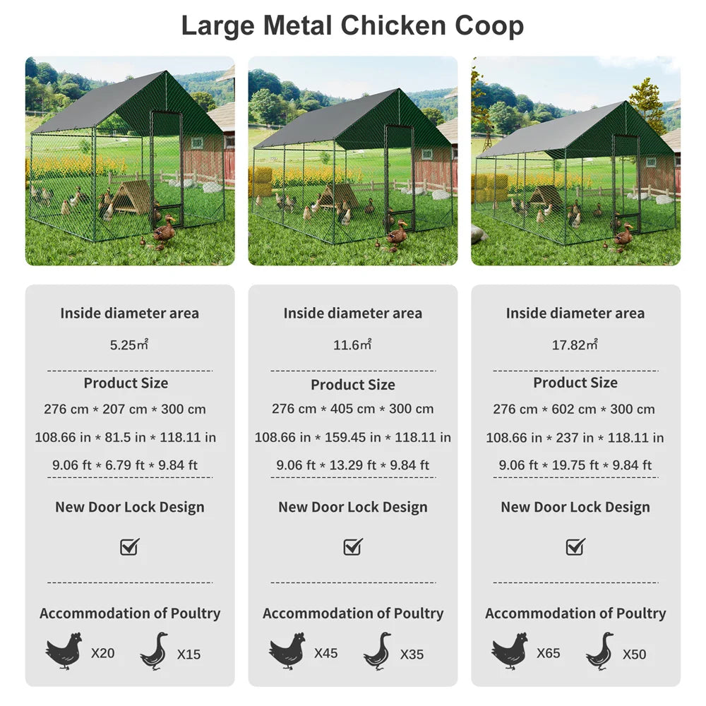 Large Walk-in Chicken Coop Walk-in Poultry Chicken Run Nylon Netting Metal Tubes Poultry Enclosure with Waterproof Anti-UV Cover and Security Door, Ideal for Rabbit, Duck, Backyard and Farm Yard