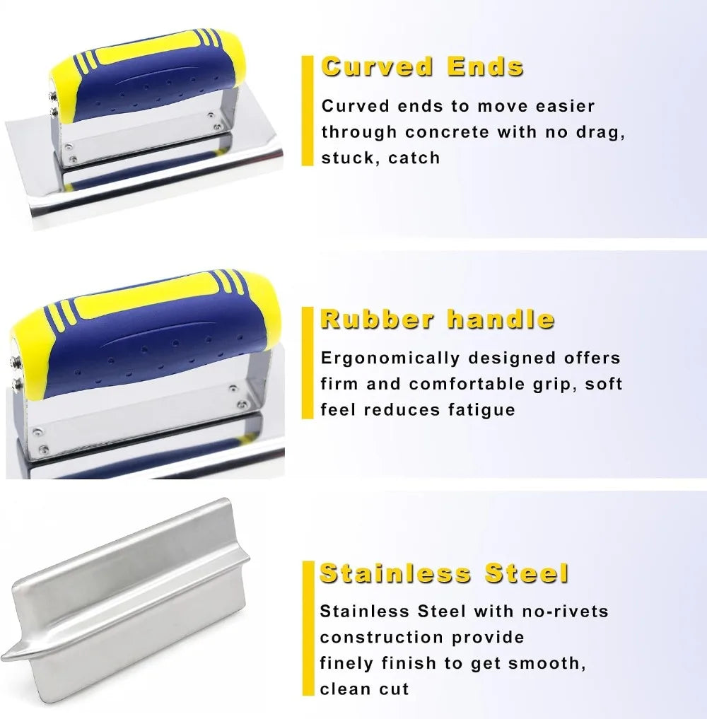 3PC Stainless Steel Concrete Finishing Kit: Trowel, Edger, Groover