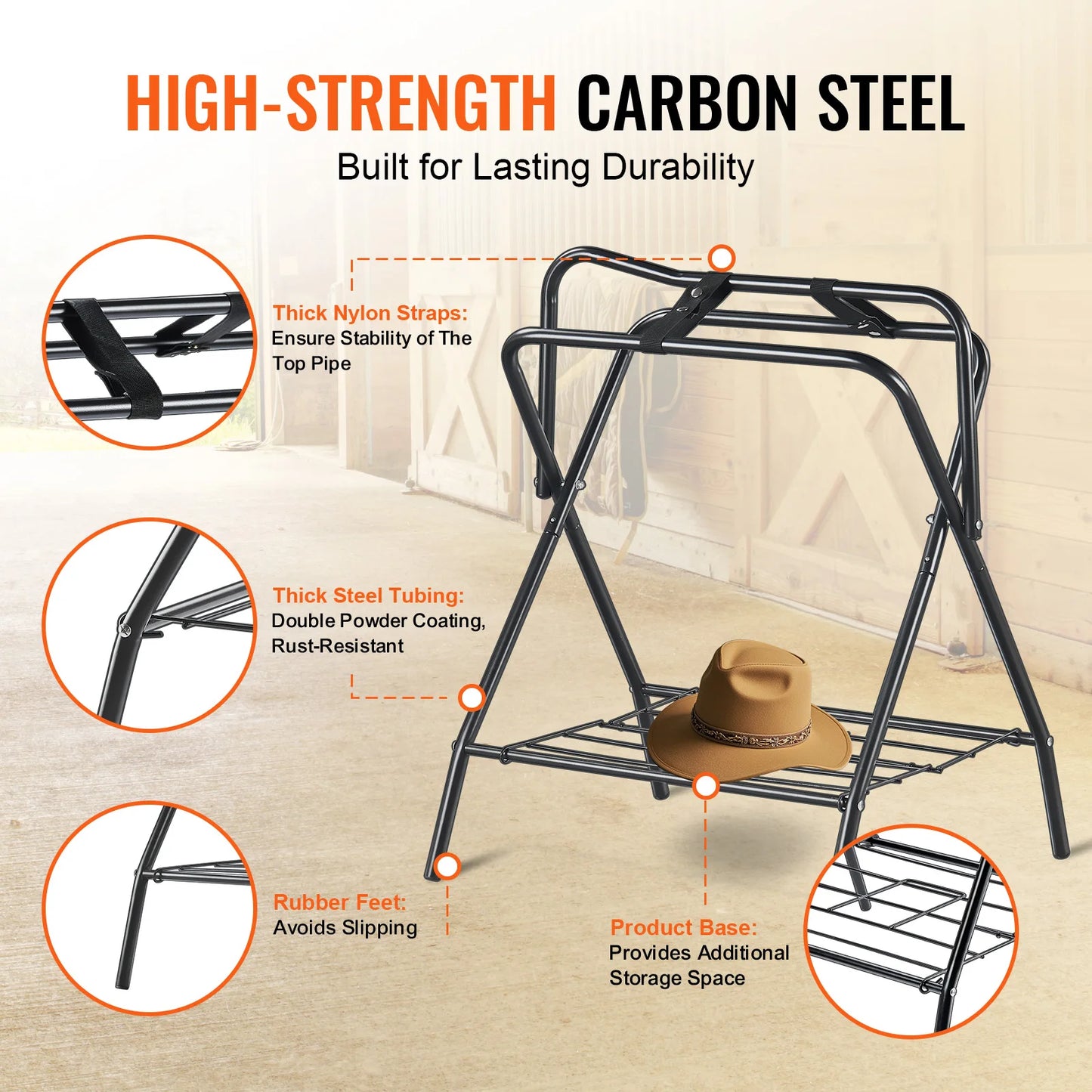 Folding Saddle Rack 28 x 19 x 37.5 in Freestanding Horse Saddle Stand Steel Saddle Rack for English & Western Saddles