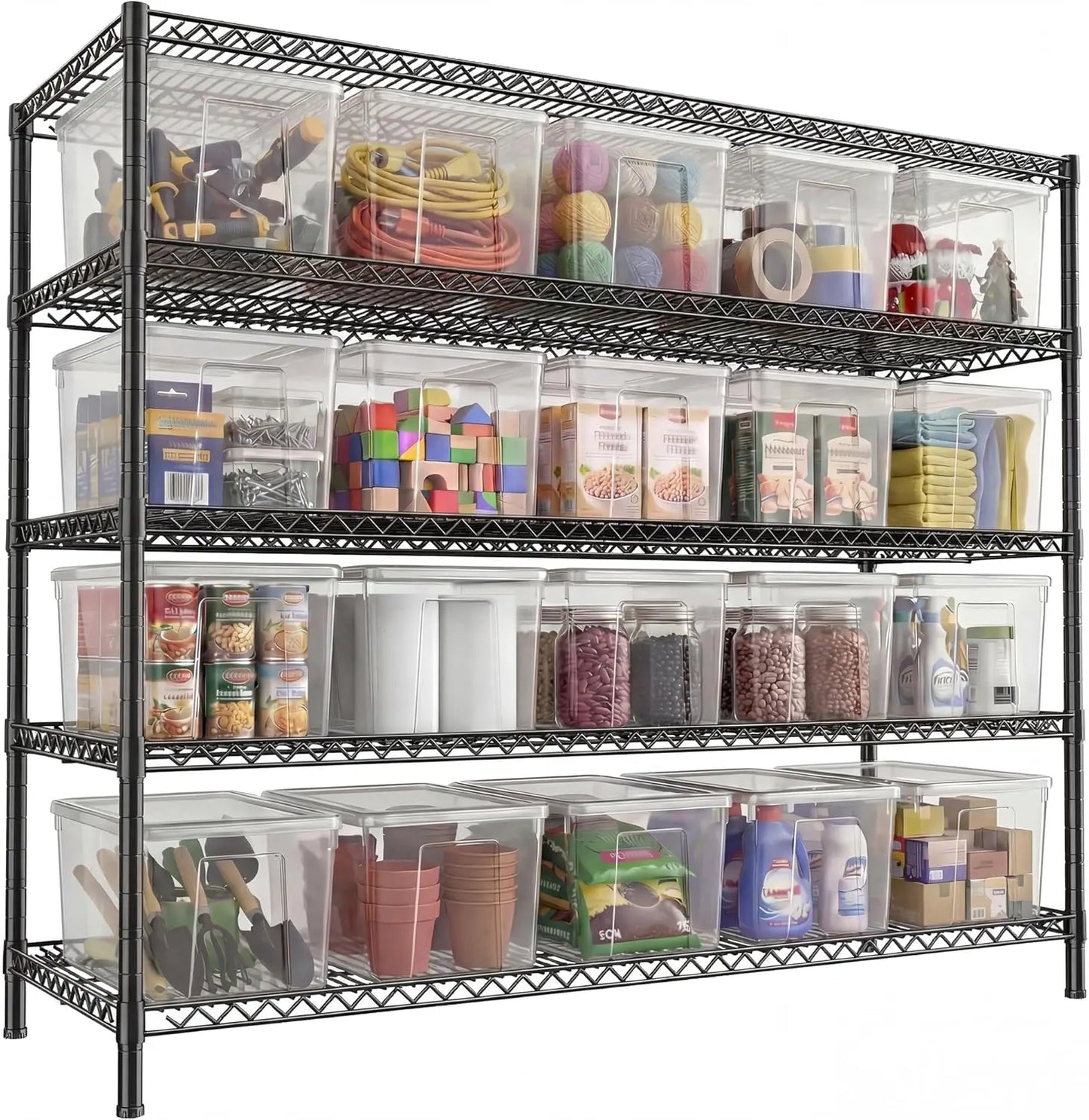 3200LBS Heavy Duty Storage Shelves 5-Tier Adjustable Wire Shelving Unit 55.5"W x 18"D x 71"H for Garage Pantry Commercial
