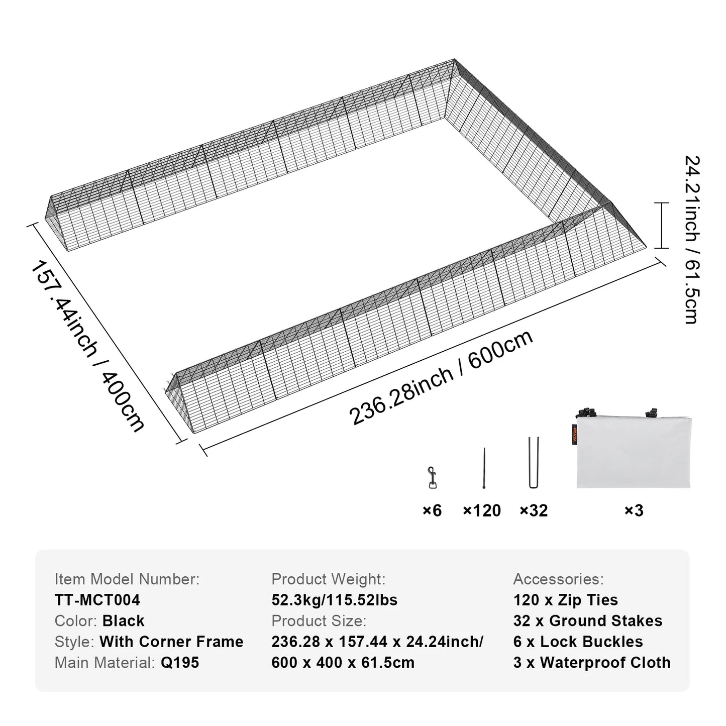 Chicken Tunnels 157.5 x 39.4 x 24.2 in Chicken Tunnels for Yard Portable Chicken Tunnels for Outside Corner Frames