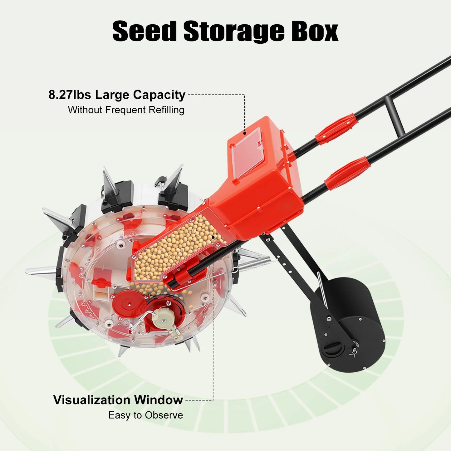 Hand-Push Seeder 10-Hole Garden Seeder Metal Hand Push Seed Spreader Farm Seeder Tool with Direct Soil Injection System