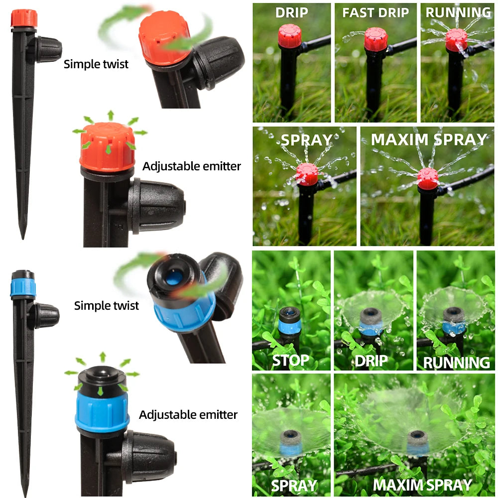 1/2" Main line Drip Irrigation System Adjustable Drippers Plant Garden Watering Set Watering Kits Locked Fittings Do not Pop Out