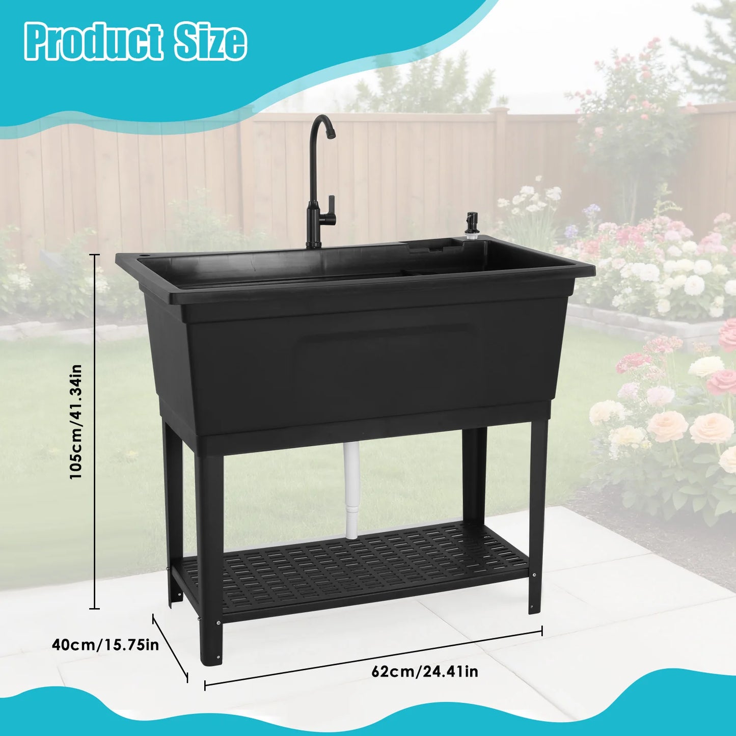 Freestanding Sink with Stainless Steel Faucet Soap Dispenser Outdoor Hand Washing Station for Washing Room Backyard Garden