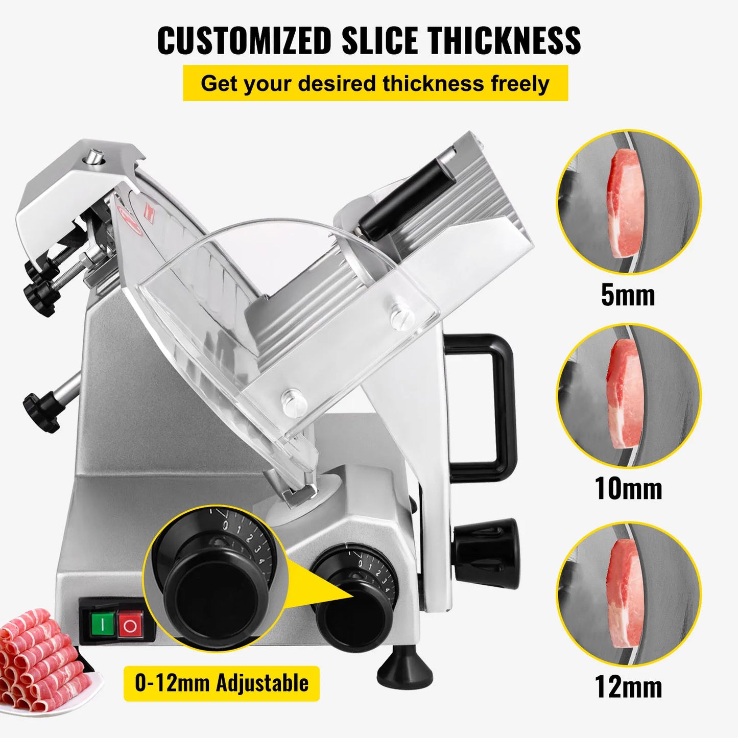 Meat Slicer 8/10inch Carbon Steel Blade Electric Deli Food Slicer Adjustable Thickness Commercial Home Cut Meat Cheese