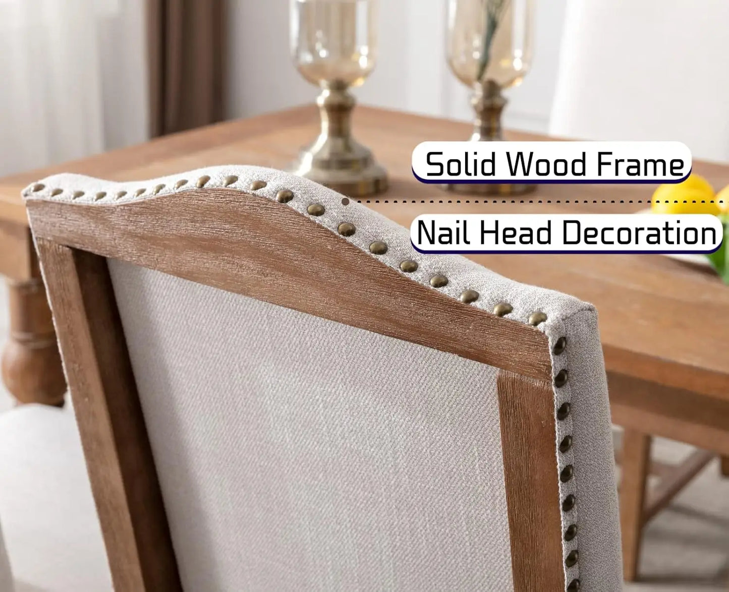 Farmhouse Dining Chairs Set of 4 Upholstered Dining Room Chairs with Wood Legs and Nailhead Trim Mid Century Modern, Customized