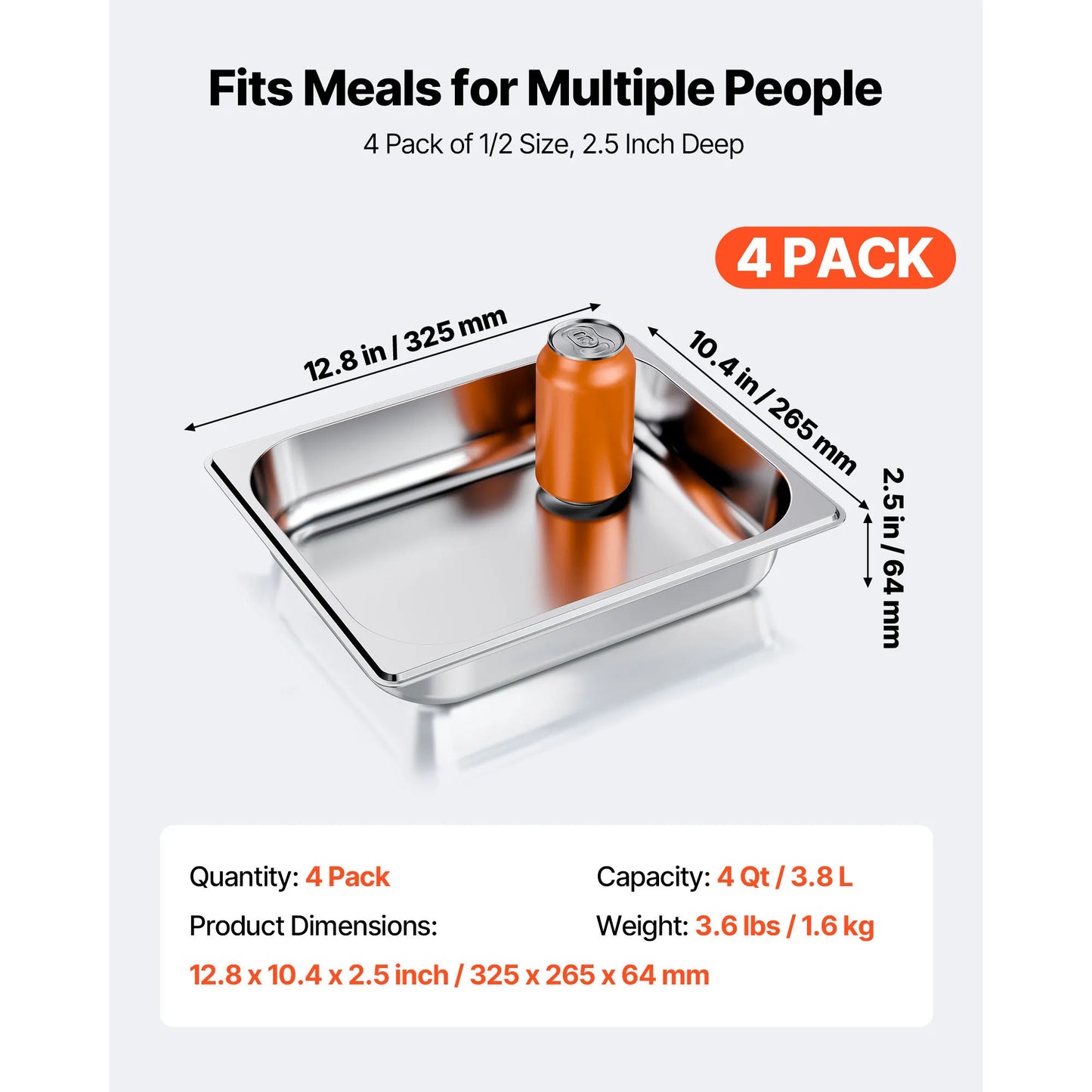 2 4 6 Pack Stainless Steam Hotel Pan 1/2 Size Table Steam Pan Anti Jam Restaurant Supplies Rustproof Catering Storage