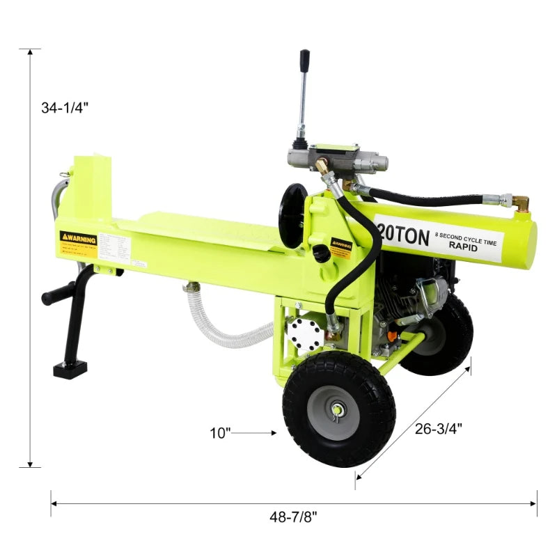 Portable 20 Ton Hydraulic Log Splitter, 7HP Gas Engine Auto Return Ram, Solid Steel Wedge Firewood Splitting Machine for Forestry & Firewood Harvest