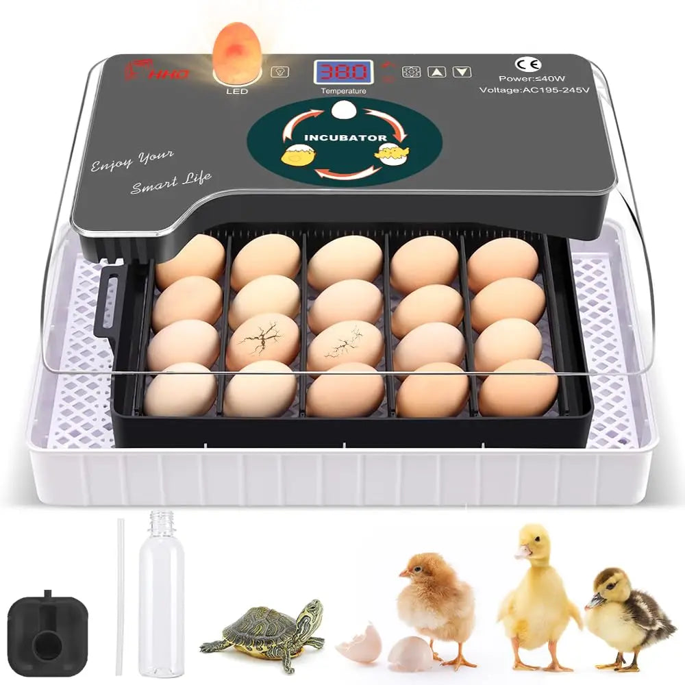 12 Egg Incubator - Automatic Egg Turner, Temperature Control, Built-in Candler, Auto Water Refill for Hatching Chicken, Duck, Qu