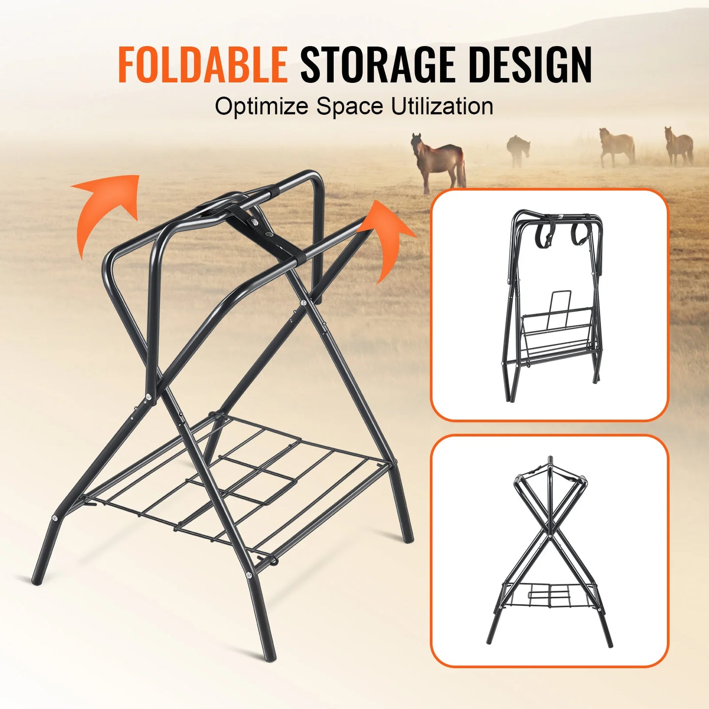 Folding Saddle Rack 28 x 19 x 37.5 in Freestanding Horse Saddle Stand Steel Saddle Rack for English & Western Saddles