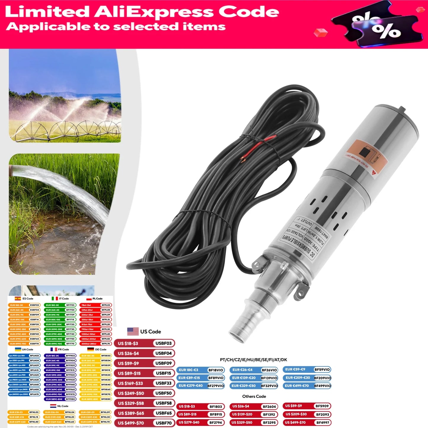 12/24V Solar Water Pump Submersible Pump Pond Irrigation Pump Deep Well 180/200W