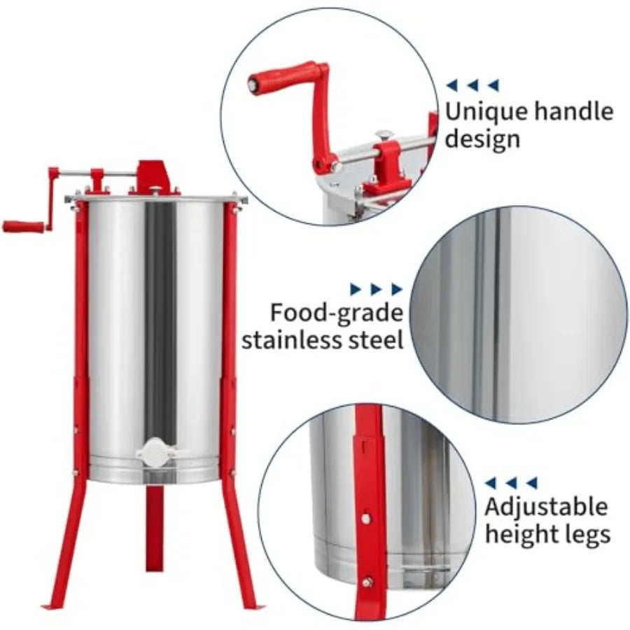 Beekeeping honey extractor: 3-frame manual centrifuge with 304 food-grade stainless steel honeycomb spinner transparent lid adj