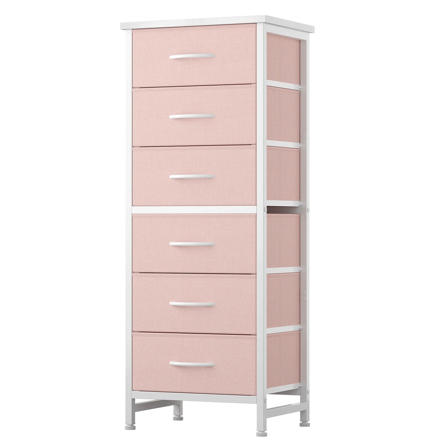 Tall 6 Fabric Drawer Dresser  for Bedroom Wood Top and Metal Frame Skinny Chest of Drawers Narrow Storage Tower with Organization Furniture