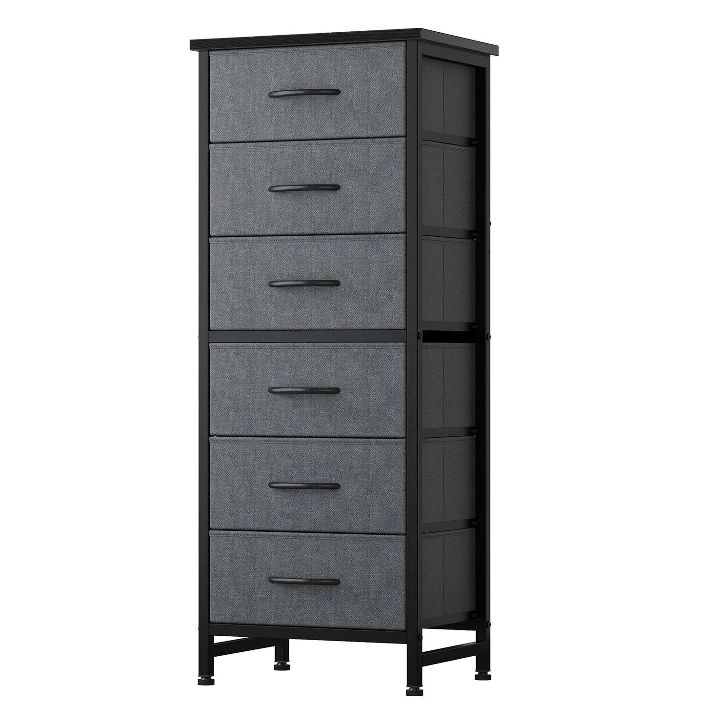 Tall 6 Fabric Drawer Dresser  for Bedroom Wood Top and Metal Frame Skinny Chest of Drawers Narrow Storage Tower with Organization Furniture