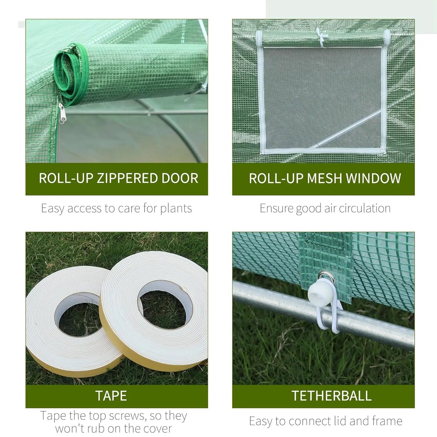 20x10x7ft Walk-in Greenhouse Tunnel w/ Zippered Mesh Door & 6 Windows Galvanized Steel Frame Garden Plant Hot House, Customized