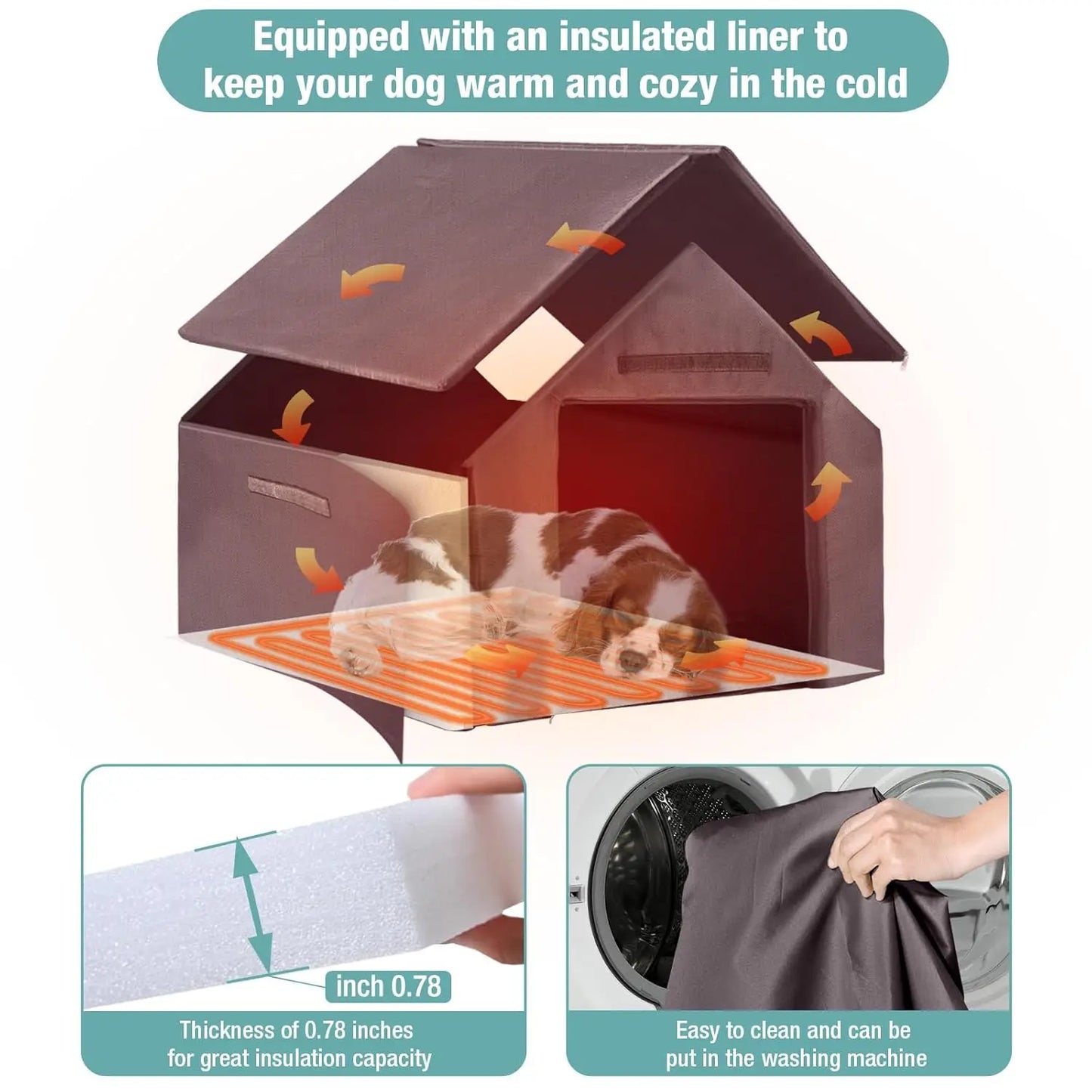 Insulated Heated Dog House Weatherproof Outdoor Kennel Chew-Resistant Iron Frame Asphalt Roof Wood XL Custom