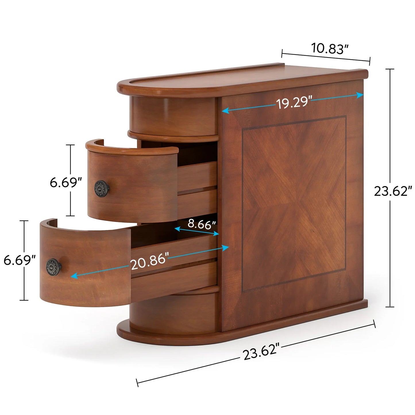 End Table Round Solid Wood Sofa Bedside Narrow Bedroom Side Table Nightstand with Drawer