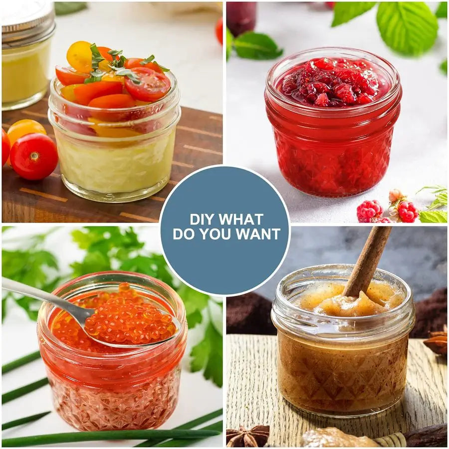 40 Pcs 4oz Clear Glass Mini Mason Jars With Silver Separable Lids and Diamond appearance, Small Spice Canning Jars for Honey, Ja