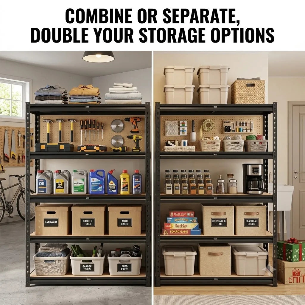 2 Pack Heavy Duty 5 Tier Storage Shelving Unit, Boltless Adjustable Metal Frame Wood Deck Storage Rack, 2 Sizes Available, Garage Basement Warehouse Organizer Rack