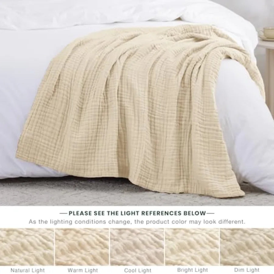 100% Cotton Muslin Blanket, 6 Layer Lightweight Breathable Gauze Throw Blanket 50 x 60 Inch, Soft All Season Blanket for Couch,