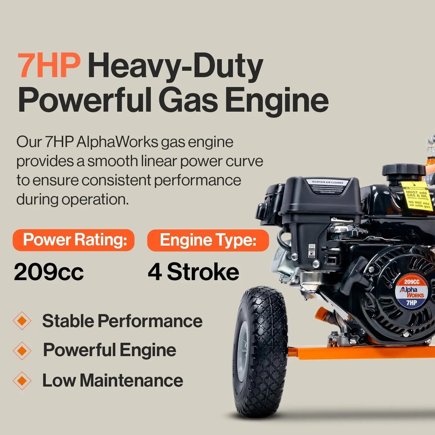 Log Splitter Portable 20 Ton Rapid Auto Return Ram System Gear Pump 7HP Engine Horizontal Full Beam Steel